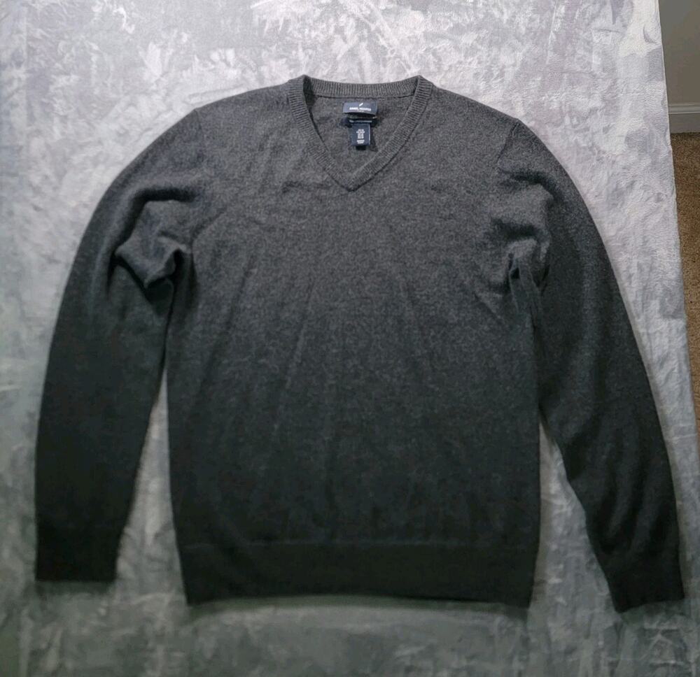 Daniel Hechter Mens M 2 Ply Cashmere V Neck Sweater Pullover Charcoal